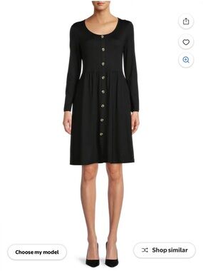 NINE EIGHT. Women's Black Button-Front Long Sleeve Dress